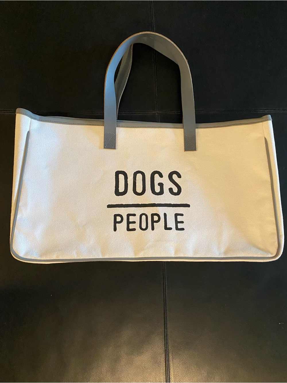 Canvas and Leather handles/t 'DOGS (over) PEOPLE' Tote Bag -Cream and Gray, NWOT